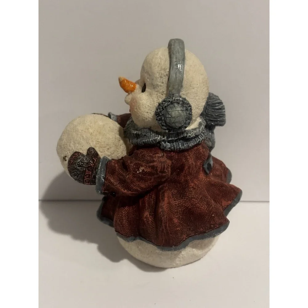 Snowman in Red Coat with Snowball Figurine Frosty Christmas Holiday Decor 6